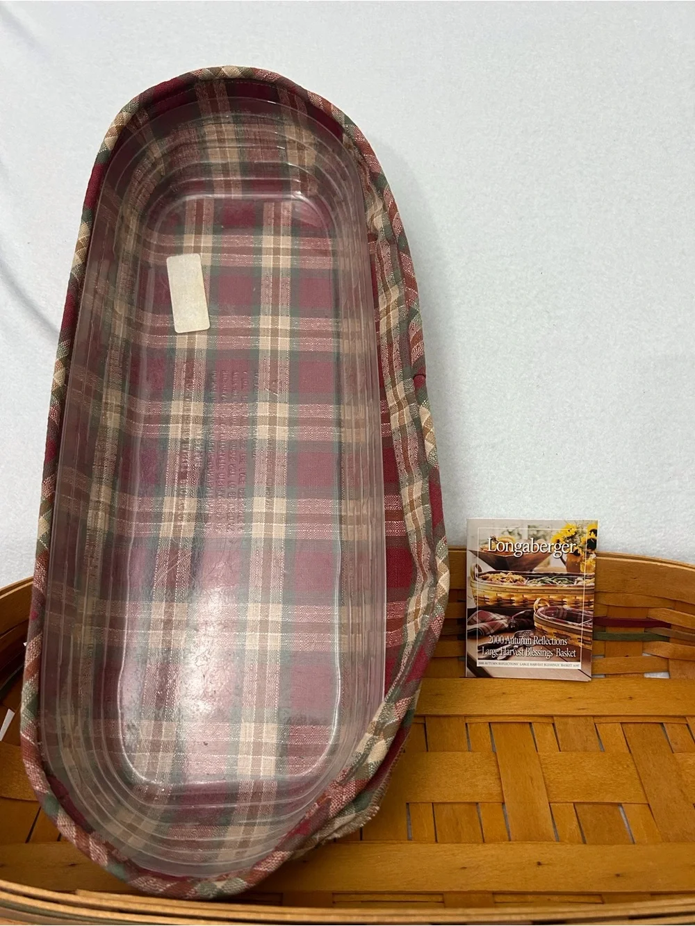 Longaberger 2000 Harvest Blessing Basket with plaid liner & leather handles